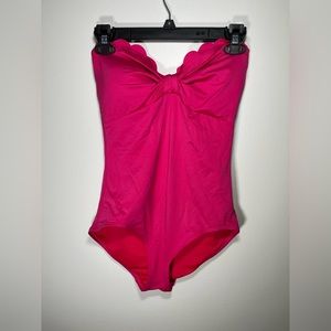 Kate Spade pink dive right strapless scalloped one piece swimsuit size medium